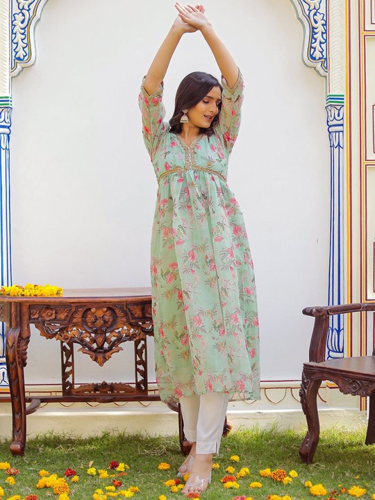 Orgenza Floral Printed Fit and Flare Midi Dress Hover