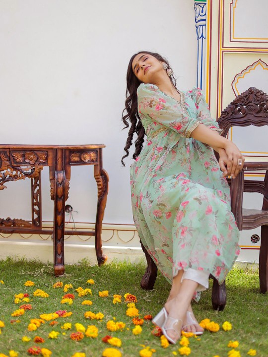 Orgenza Floral Printed Fit and Flare Midi Dress