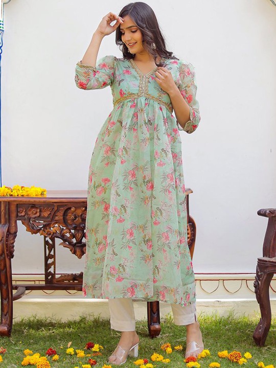 Orgenza Floral Printed Fit and Flare Midi Dress