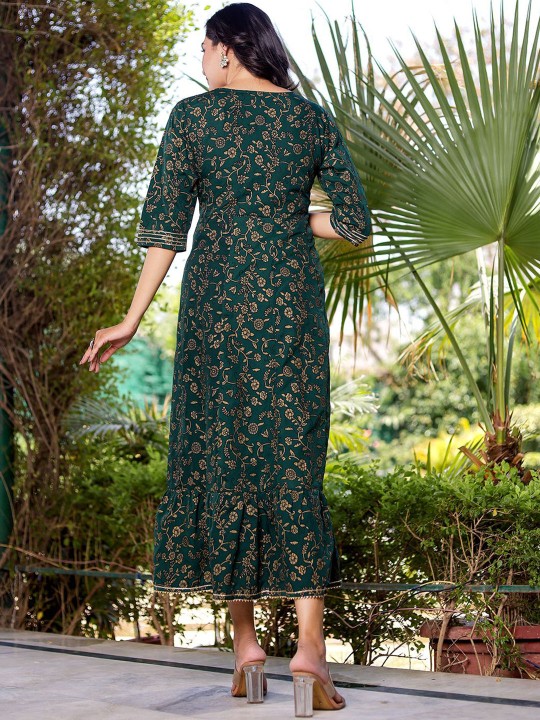 Ikkat Embroidered Maxi Ethnic Dress