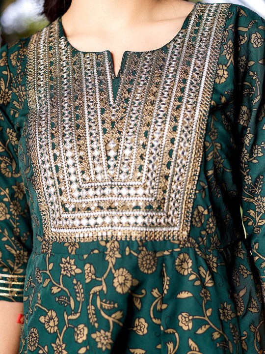 Ikkat Embroidered Maxi Ethnic Dress