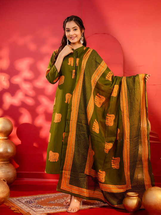 Women Ethnic Motifs Printed Regular Pure Cotton Kurta with Trousers & Dupatta