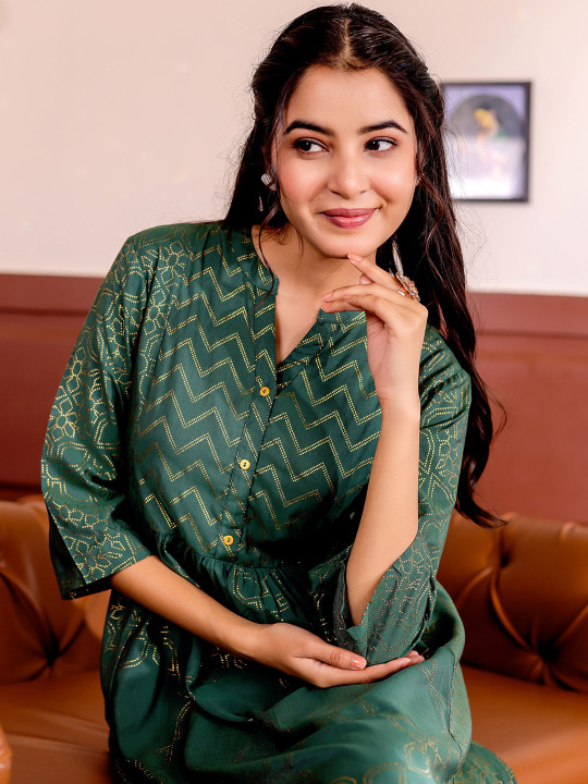 Womens Ethnic Motifs Printed Mandarin Collar A-line Kurta