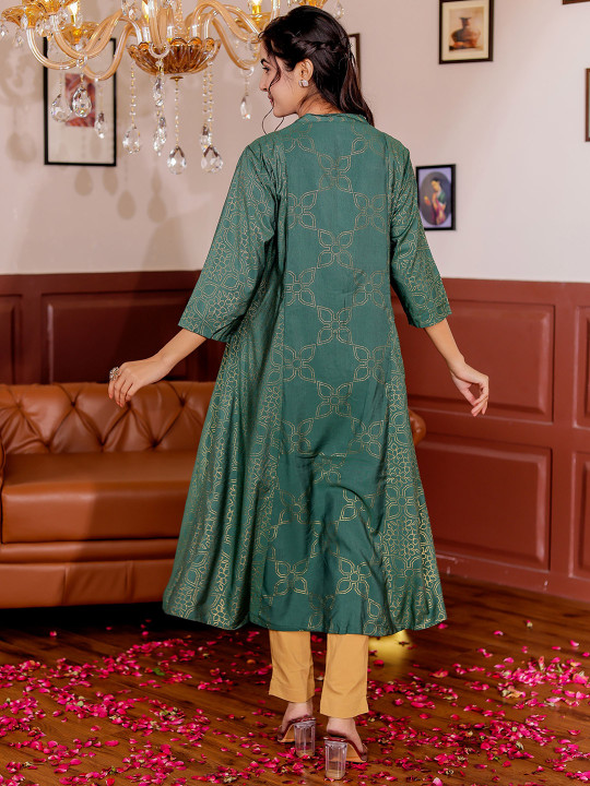 Womens Ethnic Motifs Printed Mandarin Collar A-line Kurta