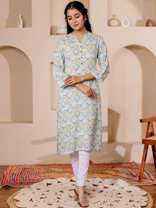 Women Ethnic Motifs Printed Mandarin Collar Straight Kurta