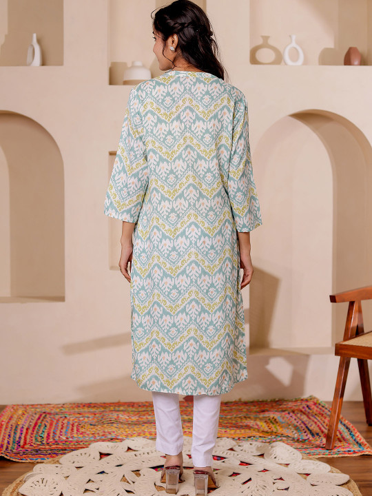 Women Ethnic Motifs Printed Mandarin Collar Straight Kurta Hover