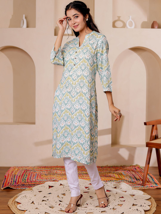 Women Ethnic Motifs Printed Mandarin Collar Straight Kurta