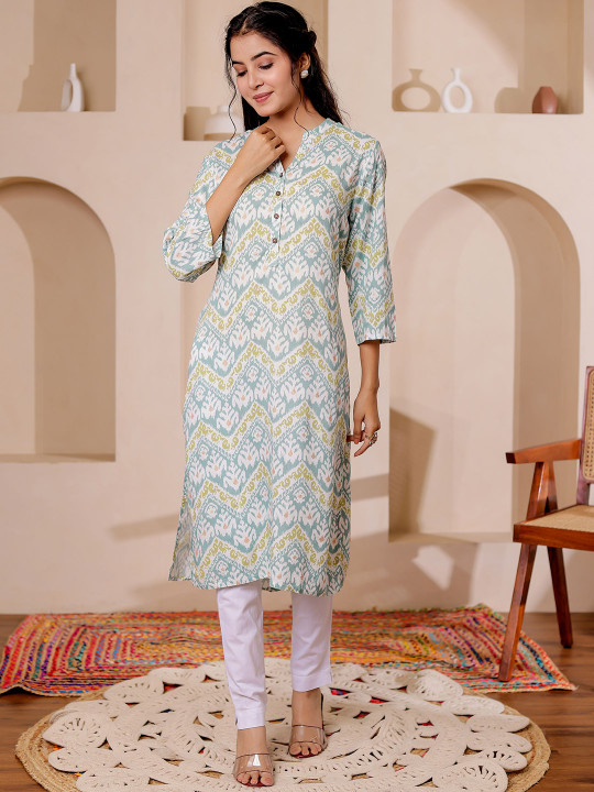 Women Ethnic Motifs Printed Mandarin Collar Straight Kurta