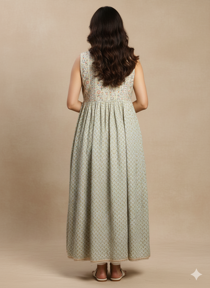 Women's Floral Printed Round Neck Sleeveless A-Line Dress