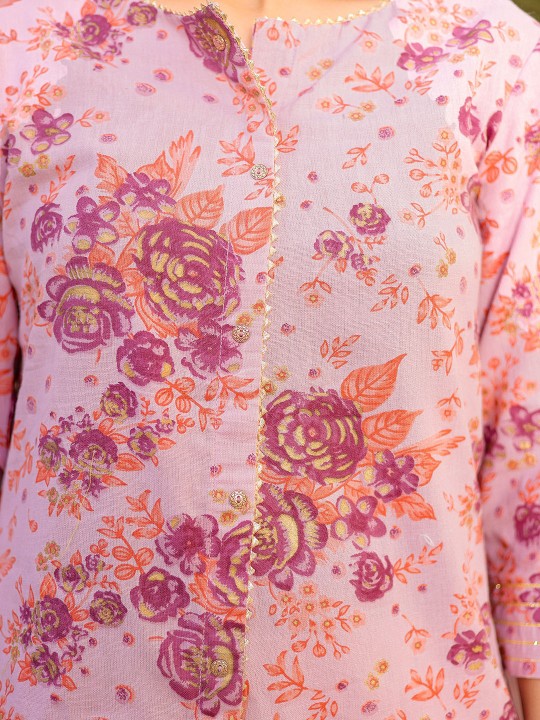 Cotton Floral Printed A-line Kurta