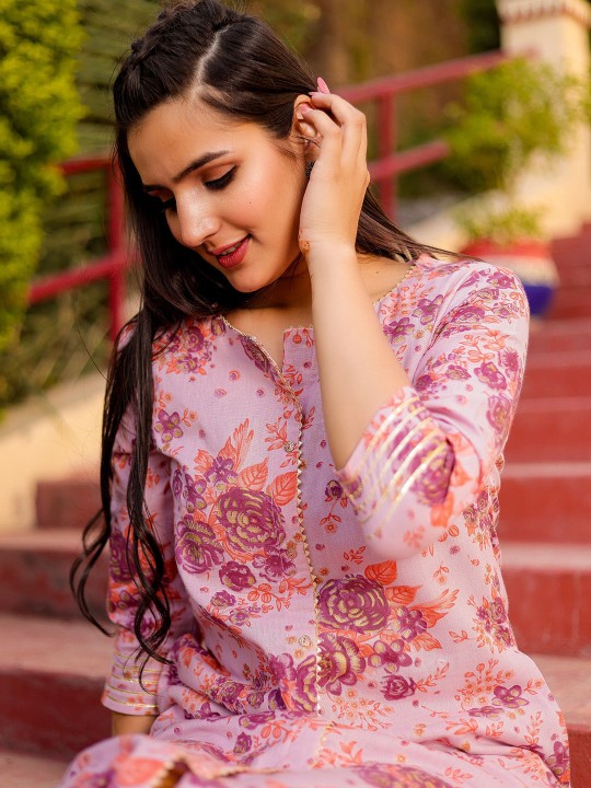 Cotton Floral Printed A-line Kurta