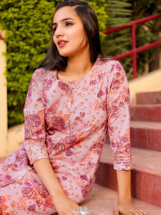 Cotton Floral Printed A-line Kurta