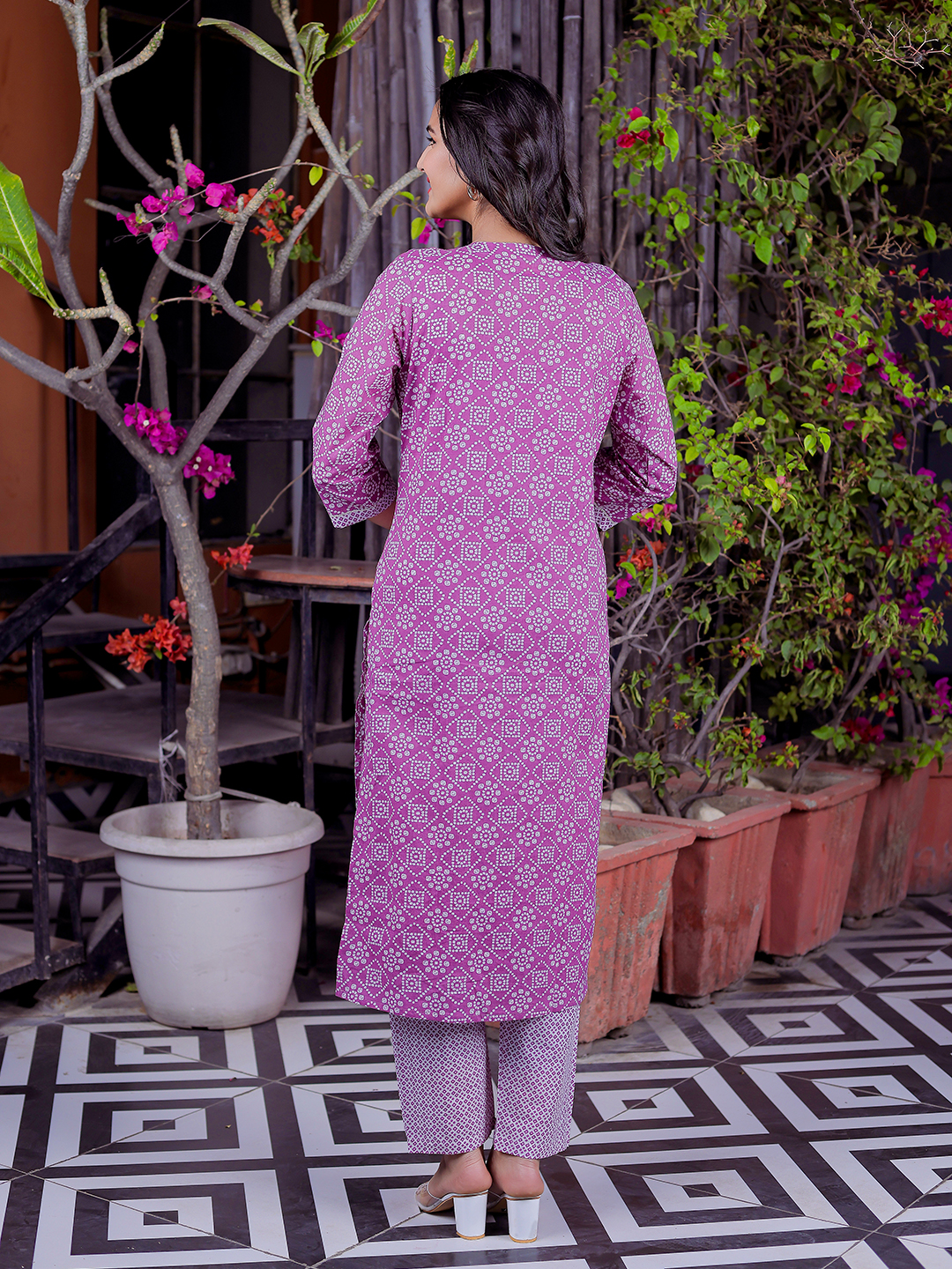 Pure Cotton Bandhani Printed Mirror Work Kurta, Pant With Dupatta