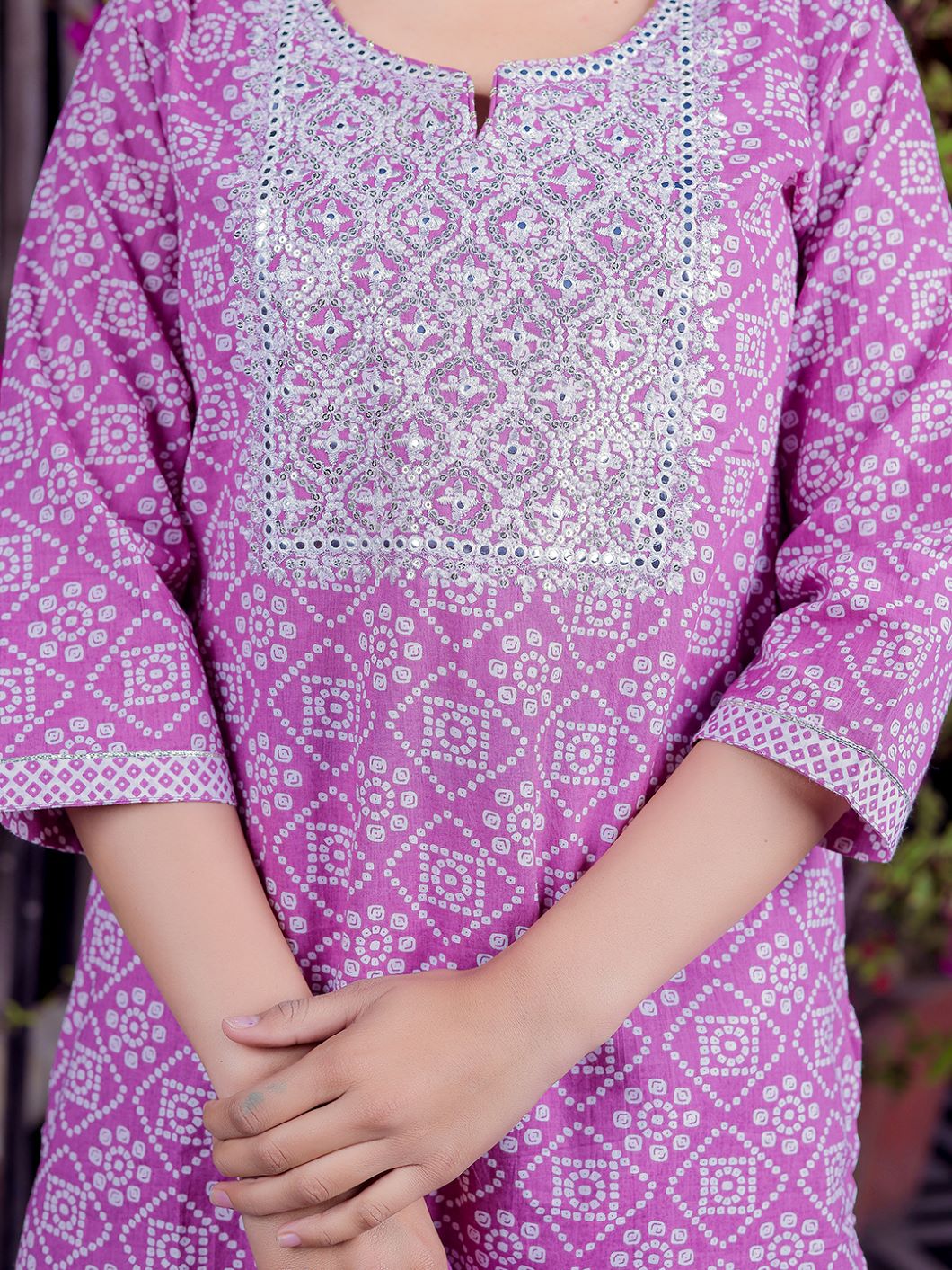 Pure Cotton Bandhani Printed Mirror Work Kurta, Pant With Dupatta