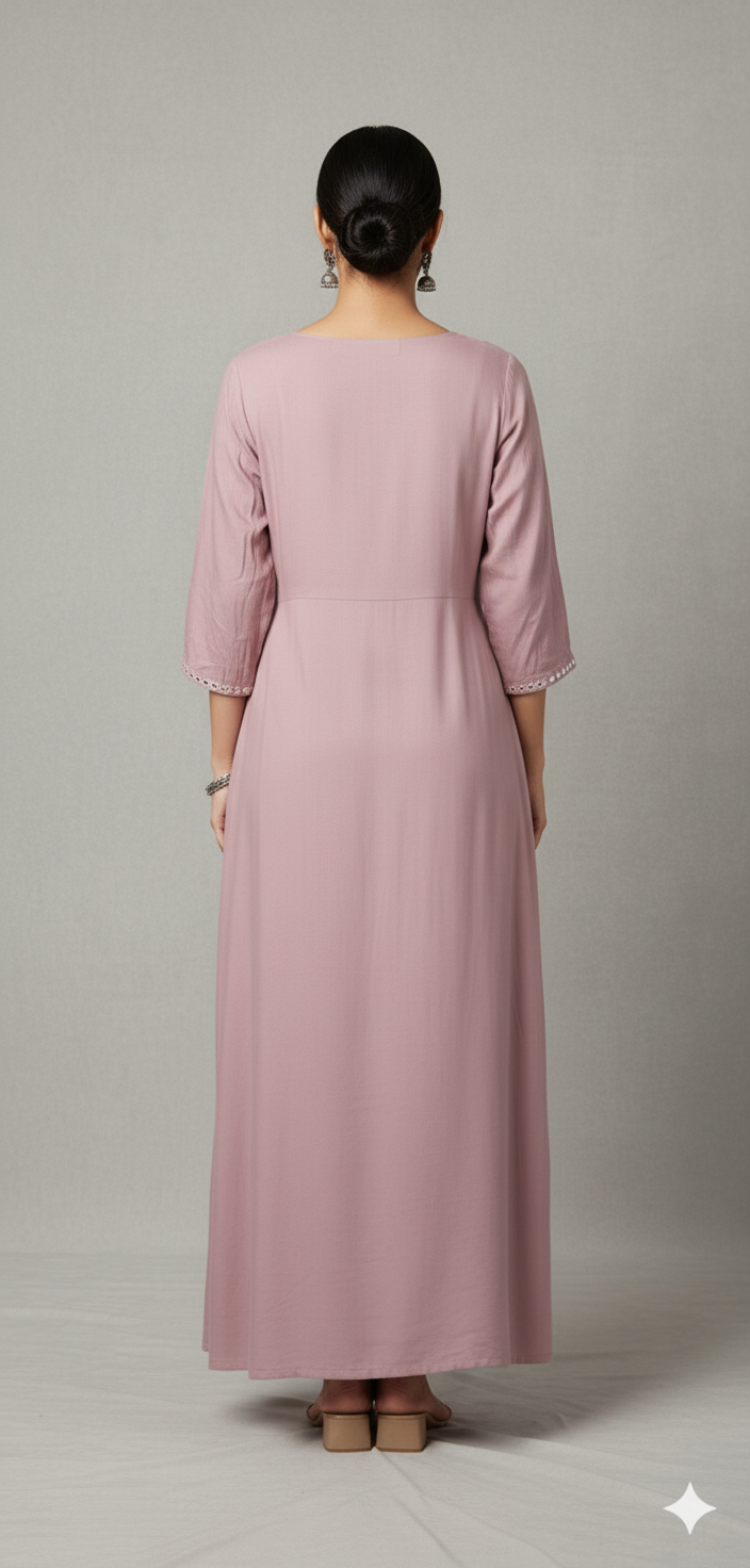 Women's Crepe Embroidered Fit & Flared Maxi Ethnic Dress Hover