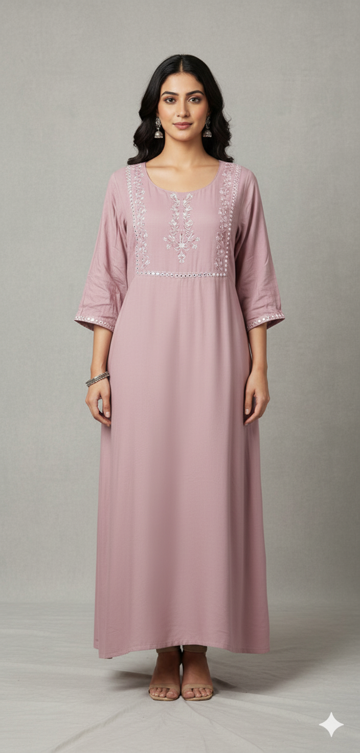 Women's Crepe Embroidered Fit & Flared Maxi Ethnic Dress