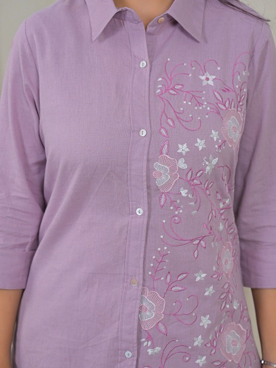 Women Embroidered Shirt With Trousers Co-Ords Set