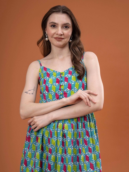 Cotton Floral Print Maxi Dress