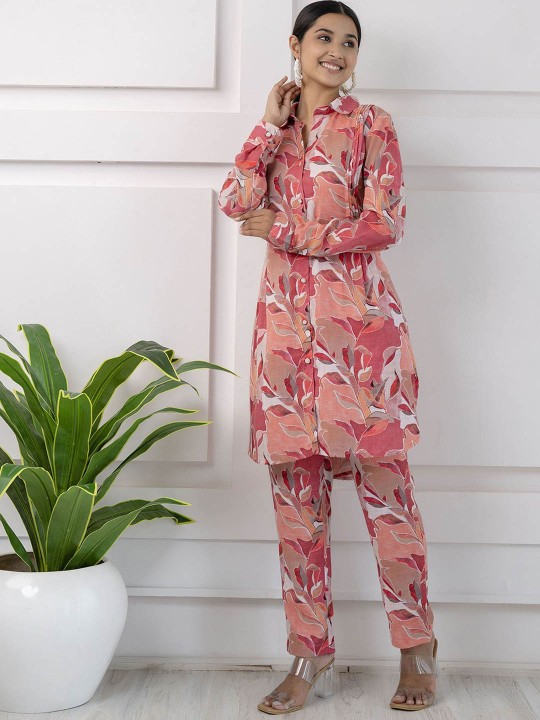 Printed Shirt Collar Linen Top & Trouser Co-Ords
