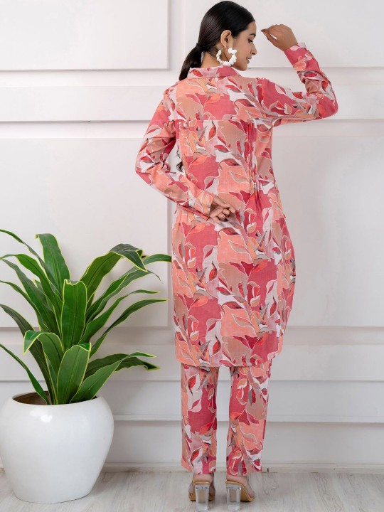Printed Shirt Collar Linen Top & Trouser Co-Ords Hover