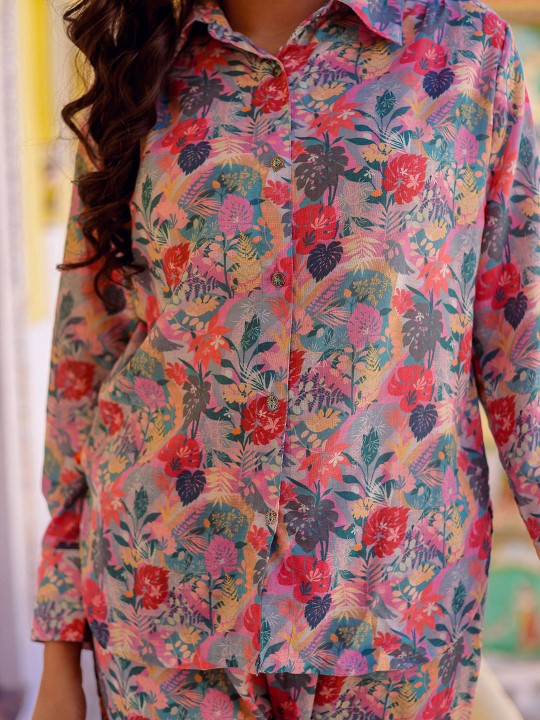 Printed Linen Shirt With Palazzo Co-Ords