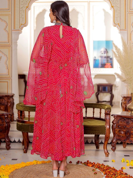 Chiffon Embroidered Adda Work Printed Flared Maxi Ethnic Dress