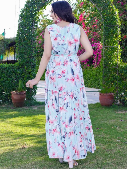 Rayon Printed & Embroidered Fit & Flare Ethnic Dress