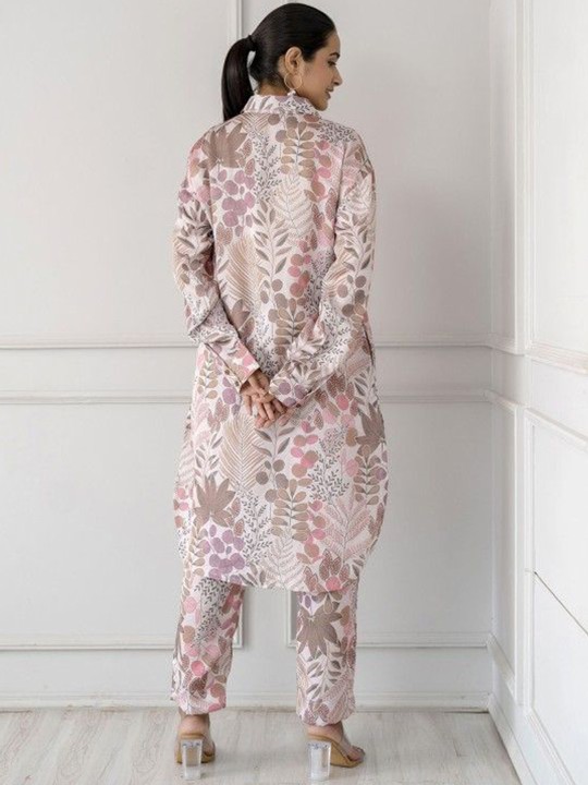 Poly Satin Floral Printed Top With Trouser Co-Ords